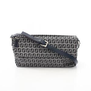 Fendi Zucchino Shoulder Bag Canvas Leather Gray Navy Blue